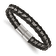 Black Leather and Stainless Steel Polished Flower Link 8.25-inch Bracelet