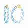 14K Yellow Gold Over Sterling Silver Painted Hoops in Light Blue Stripe