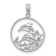 Rhodium Over 14k White Gold Textured Double Dolphin in Circle Pendant