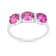 Rhodium Over Sterling Silver Round Lab Created Pink Sapphire and
Moissanite 3-Stone Ring 1.80ctw