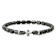 Black Hematite Cross Charm Beaded Stretch Bracelet In Sterling Silver