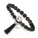 Stainless Steel Polished Crown with Tassel Black Jade Stretch Bracelet