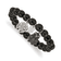 Stainless Steel Antiqued and Polished Owl Black Jade Stretch Bracelet