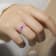 Rhodium Over Sterling Silver Round Lab Created Pink Sapphire and
Moissanite 3-Stone Ring 1.80ctw