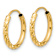 14k Yellow Gold Polished, Satin and Diamond-Cut 9/16" Endless Hoop Earrings