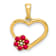 10k Yellow Gold Heart and Flower Pendant with Diamond and 0.21 cttw Ruby Gemstone