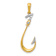 14K Two-tone Gold  Diamond Fish Hook Pendant