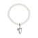 White Faux Pearl Bead Initial Charm Stretch Bracelet