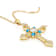 Diamond Simulant, Sleeping Beauty Turquoise And White Zircon Cross
Pendant Necklace In 18K Gold Over Sterling Silver 2.34ctw