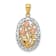 14k Tri-color Gold Textured Oval 3 Rose Pendant