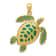 14k Yellow Gold Textured 3D Green Enameled Sea Turtle Pendant