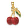 14k Yellow Gold Enamel 3D Cherries with Leaf Charm