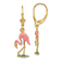 14k Yellow Gold with Pink and Green Enamel 3D Flamingo Dangle Earrings