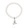White Faux Pearl Bead Initial Charm Stretch Bracelet