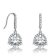 Pear Shape CZ Halo Drop Earrings In White Rhodium Over Brass