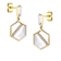 Pear Shape CZ And Mother Of Pearl Hexagon Drop Earrings In 14K Gold Over Brass
