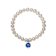 Freshwater Pearl And Dark Blue CZ Charm Stretch Bracelet In Sterling Silver