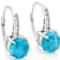 Turquoise And Sapphire Solitaire Hoop Earrings In Sterling Silver