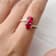Red Lab Created Ruby and Moissanite Rhodium Over Sterling Silver Bypass Ring