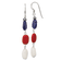Sterling Silver Polished Red Coral, Crystal, White Jadeite, Lapis Dangle Earrings