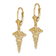 14K Yellow Gold Textured Caduceus Dangle Earrings