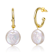 Coin Pearl C-Hoop Drop Earrings In 14K Gold Over Sterling Silver