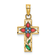 14k Yellow Gold Enameled with Flower Cross Charm