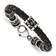 Stainless Steel Antiqued and Polished Fleur De Lis/Dragon Leather Bracelet