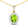 1.05ctw 14K Yellow Gold Oval Peridot and White Diamond Pendant with 18
inch Cable Chain