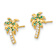 14k Yellow Gold Textured Green and Clear Cubic Zirconia Palm Tree Stud Earrings