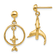 14k Yellow Gold Polished 3D Dolphin Jumping Through Hoop Dangle Earrings