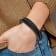Black Leather and Stainless Steel Brushed Multi Strand 8-inch Bracelet