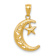 14k Yellow Gold Polished, Diamond-Cut and Textured Moon and Stars Pendant