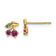 14K Yellow Gold Red Cubic Zirconia and Green Glass Cherry Post Earrings