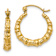 14k Yellow Gold Polished and Textured 7/16" Bamboo Design Hoop Earrings