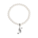 White Faux Pearl Bead Initial Charm Stretch Bracelet