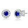 Sapphire Color CZ Halo Stud Earrings In White Rhodium Over Brass