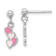 Rhodium Over Sterling Silver Pink Enamel Hearts Post Dangle Earrings
