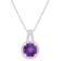 7mm Round Amethyst 1/7 ctw Diamond Rhodium Over Sterling Silver Halo
Pendant with Chain