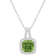 7mm Cushion Peridot 1/6 ctw Diamond Rhodium Over Sterling Silver Halo
Pendant with Chain