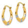 14K Yellow Gold with Rhodium Flowers Hollow Hoop Earrings