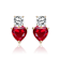 Ruby Color CZ Two-Heart Drop Earrings In 14K Gold Over Sterling Silver