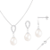 8-9mm Drop White Freshwater Pearl and CZ Rhodium Over Sterling Earring
and Pendant W/Chain Set