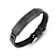 Mens Stainless Steel, Black Leather and Carbon Fiber Bar Bracelet
