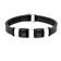 Mens Black Leather and Stainless Steel Station Bracelet