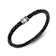 Mens Black Leather Braided Rope Bracelet with Stainless Steel Magnetic Closure
