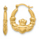 14k Yellow Gold 11/16" Polished and Textured Claddagh Hoop Earrings