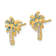 14k Yellow Gold Textured Blue and Clear Cubic Zirconia Palm Tree Stud Earrings