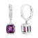 Square Cushion Amethyst with Moissanite Accents Rhodium Over Sterling
Silver Halo Drop Earrings
