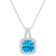 7mm Cushion Blue Topaz 1/6 ctw Diamond Rhodium Over Sterling Silver Halo
Pendant with Chain